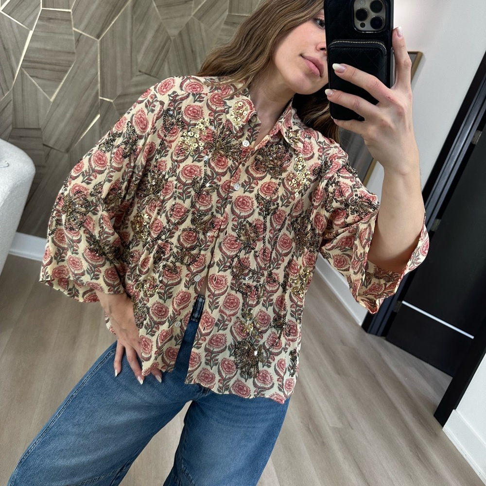Floral ZARA Sequin Women's Top